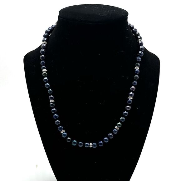 Danbury Mint Necklace Black Pearl Swarovski Crystal 925 Sterling Silver - Picture 4 of 9